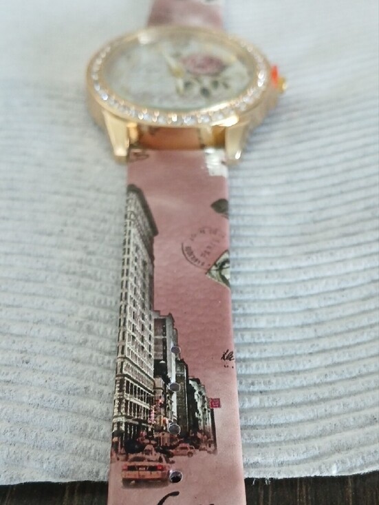 Gold Floral Crystal Women\'s Fashion Watch - Pink Strap main image 6